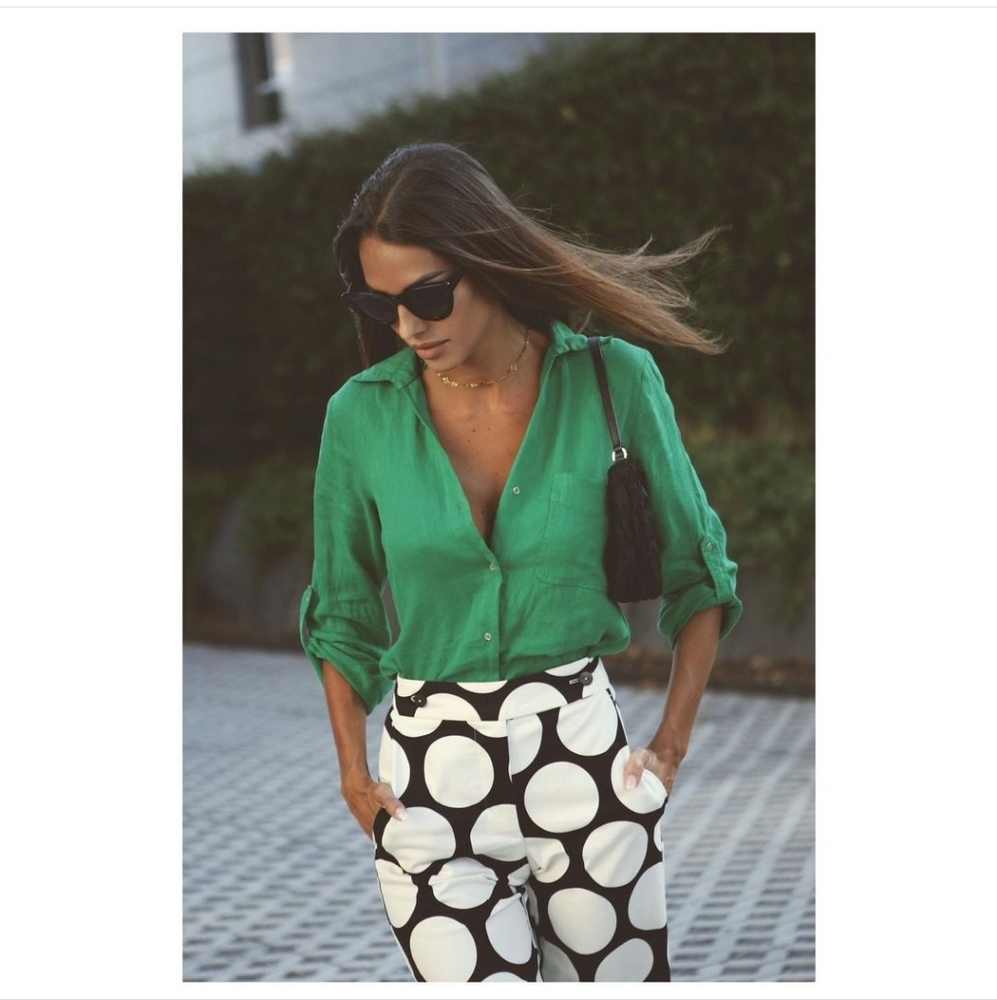 Zara Black & White Wide-Leg Polka Dot Trousers - Picture 7 of 8
